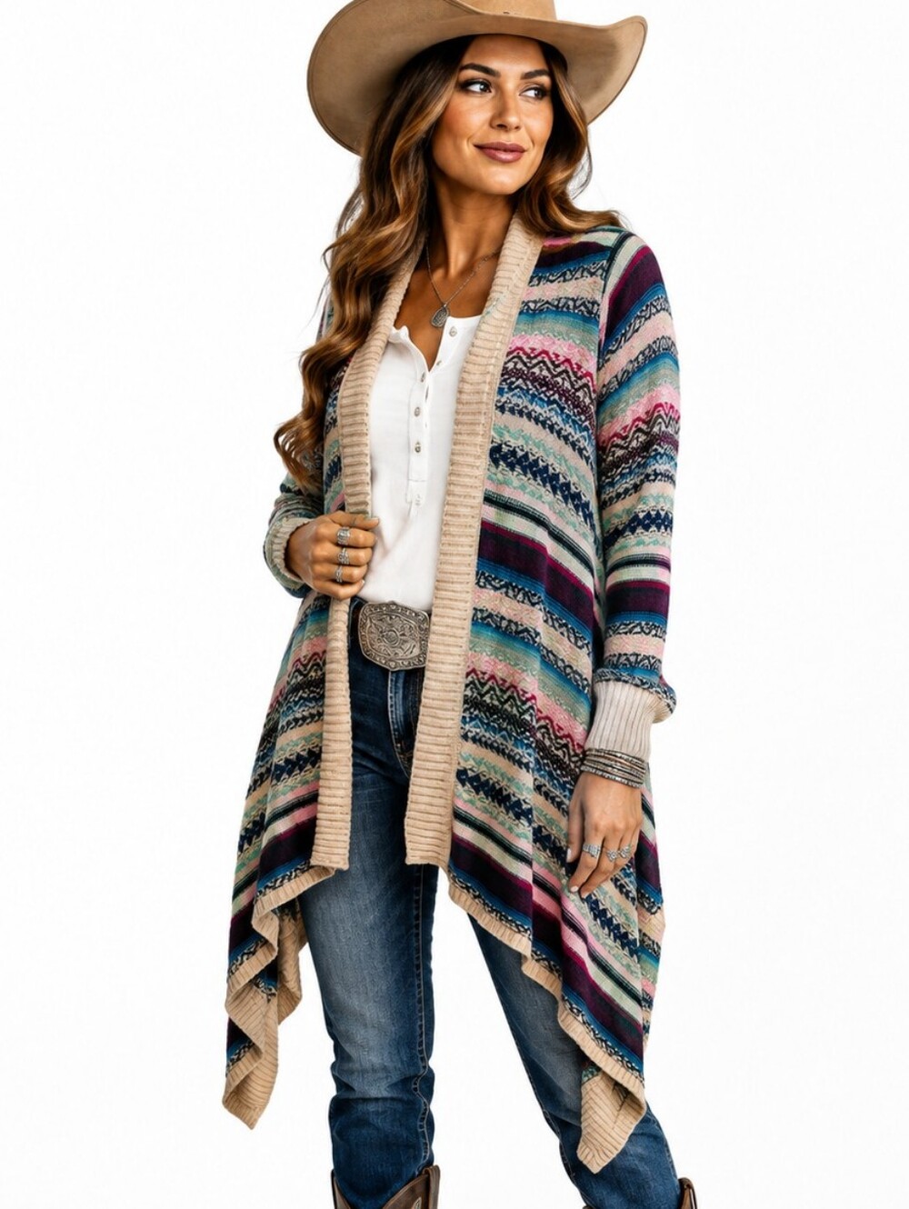 Sundance Open Front Cardigan Sweater Western Cowgirl Cotton SZ:M Thick & Cozy